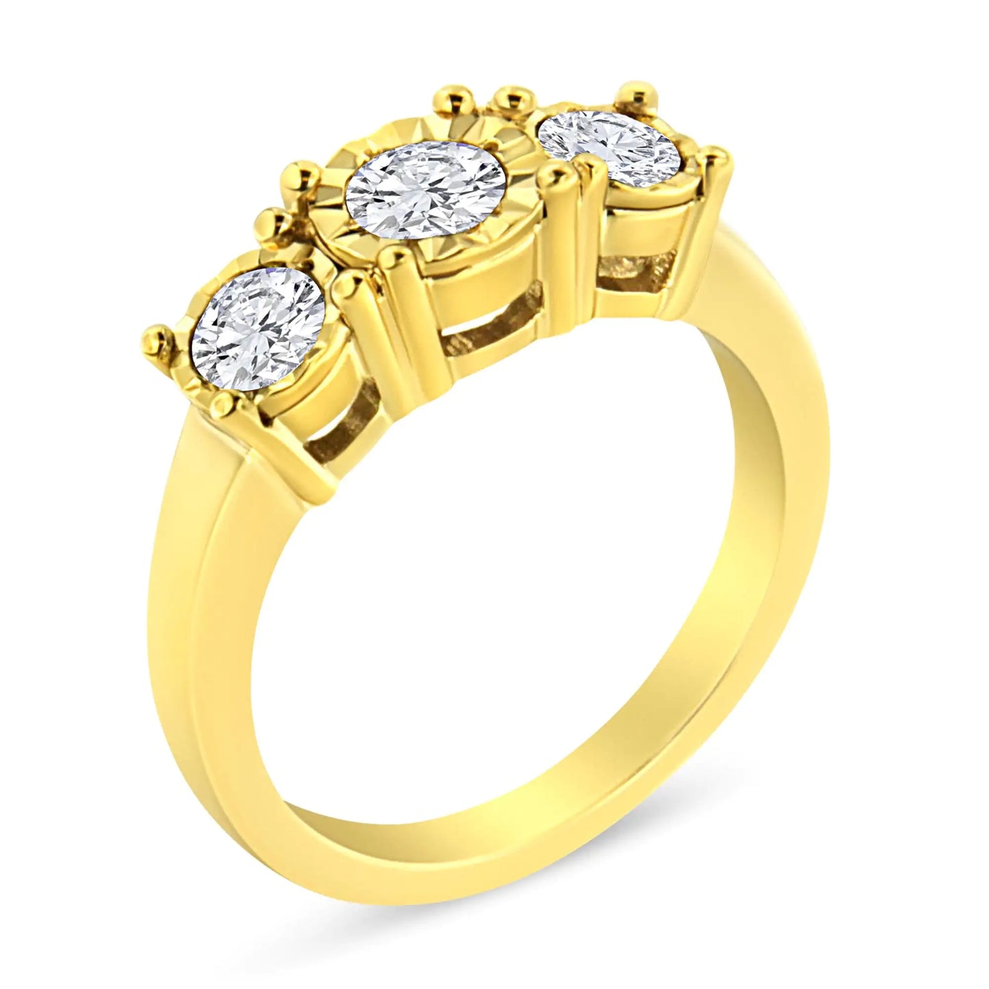 14K Yellow Gold Plated .925 Sterling Silver 1.00 Cttw Miracle-Set Round Diamond Three Stone Engagement Ring (K-L Color, I1-I2 Clarity) - Ultimate Online Marketplace