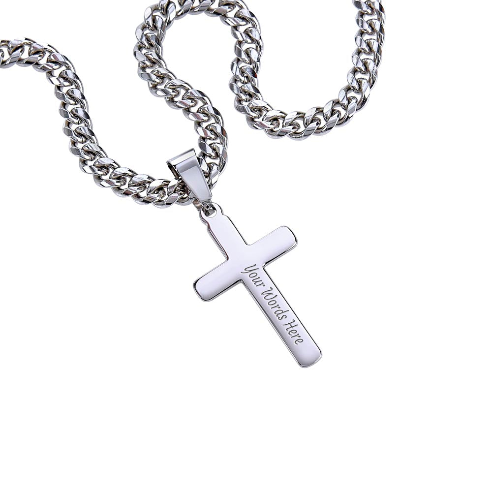 Personalized Steel Cross Necklace on Cuban Chain - Ultimate Online Marketplace