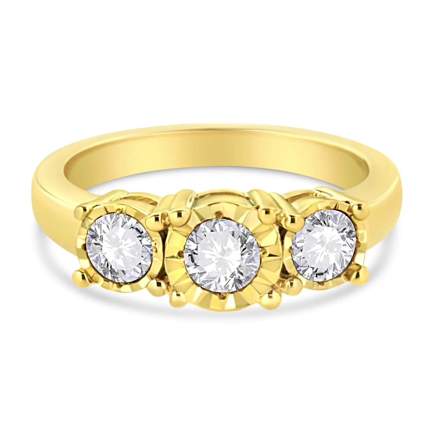 14K Yellow Gold Plated .925 Sterling Silver 1.00 Cttw Miracle-Set Round Diamond Three Stone Engagement Ring (K-L Color, I1-I2 Clarity) - Ultimate Online Marketplace