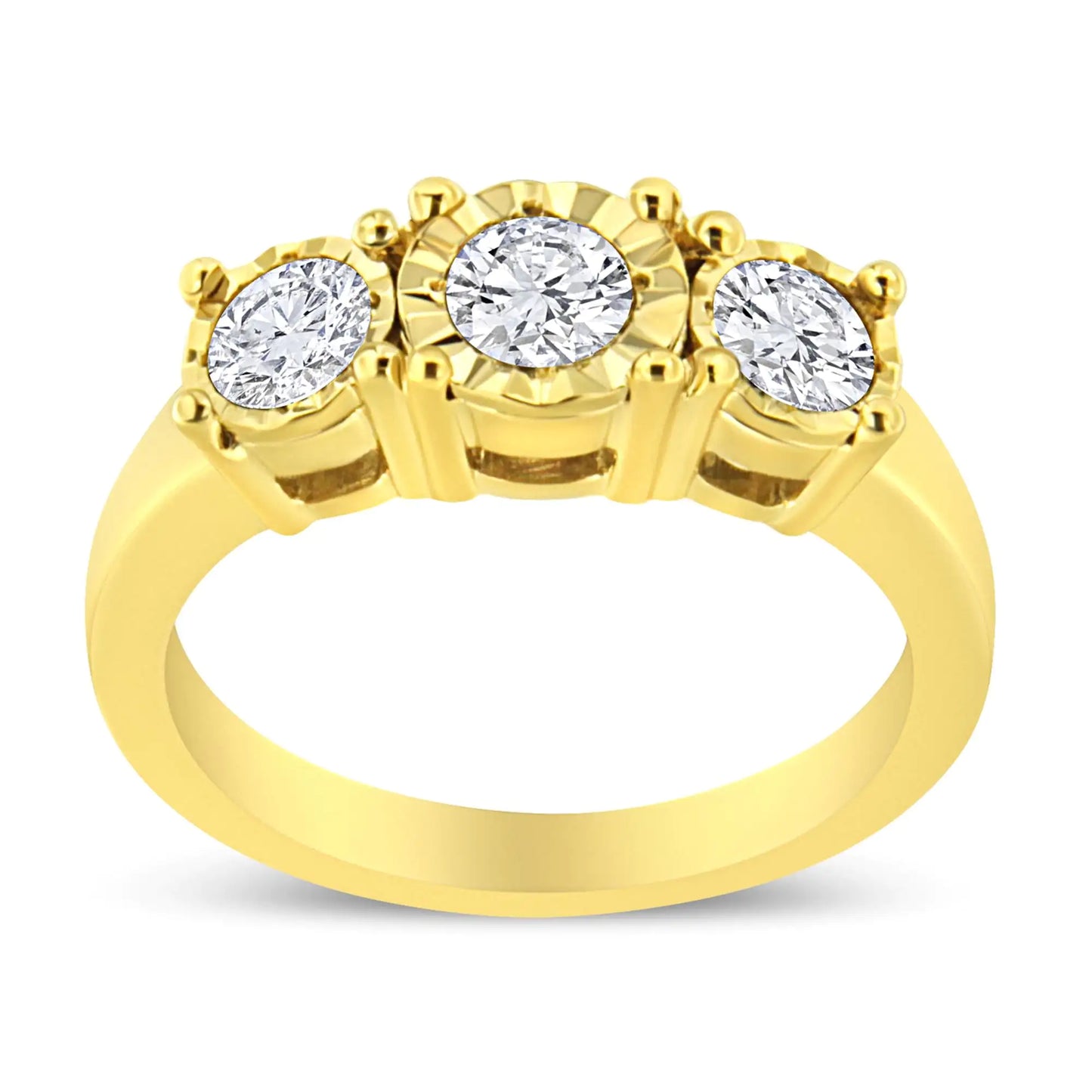 14K Yellow Gold Plated .925 Sterling Silver 1.00 Cttw Miracle-Set Round Diamond Three Stone Engagement Ring (K-L Color, I1-I2 Clarity) - Ultimate Online Marketplace