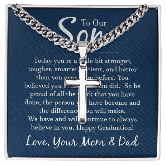 Personalized Steel Cross Necklace on Cuban Chain