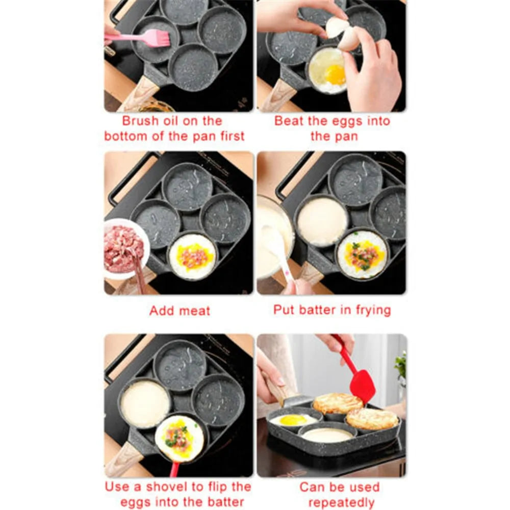 Four-Hole Non-Stick Omelet Pan: Breakfast Maker Cookware