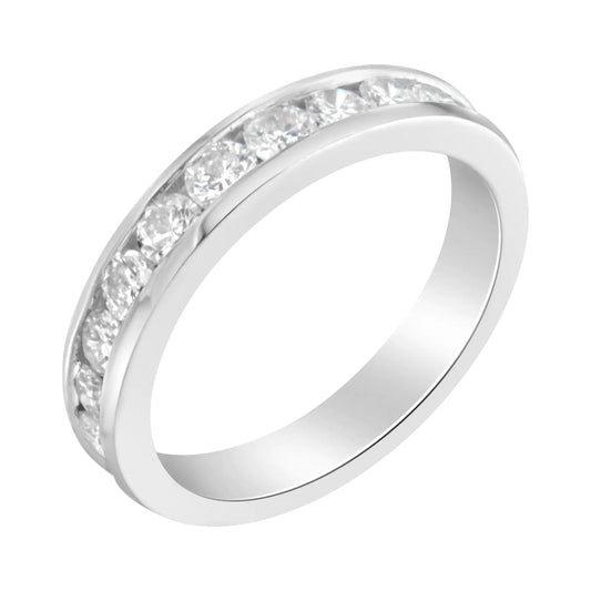 IGI Certified 1.0 Cttw Diamond 18K White Gold Channel-Set Half-Eternity Band Wedding Ring (E-F Color, I1-I2 Clarity)
